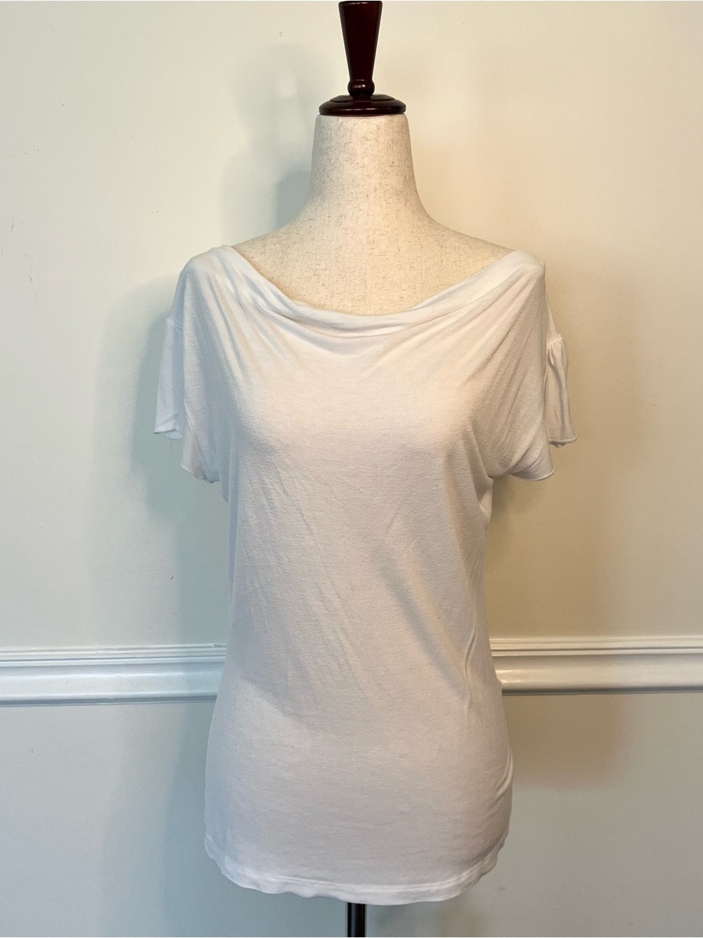 White cowl neck short sleeve top